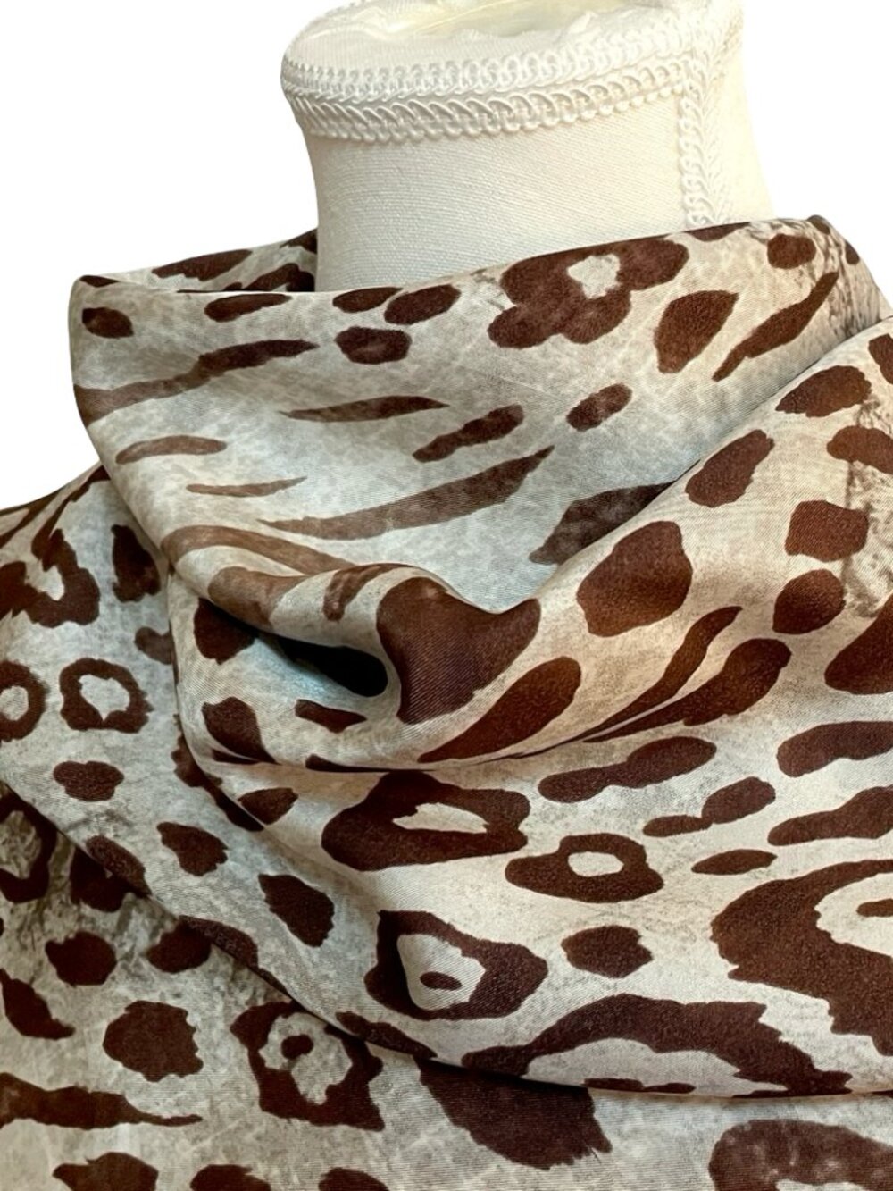 Fraas Leopard Print Silk Scarf 34x35 Animal Print Hand Rolled Edges - Picture 4 of 10